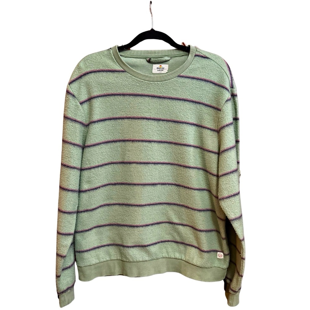 Marine Layer Men’s Mint and Purple Striped Crewneck Sweater